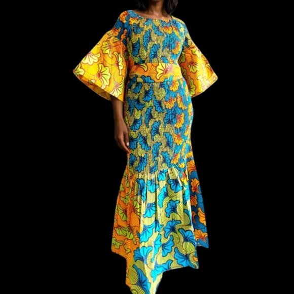 African Print Smocked Mermaid Dress - Picture 1 of 3